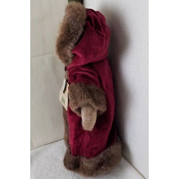 Boyds Bear Mrs. Northstar Fur Trimmed Burgundy Velvet Coat with Hood NWT 5-joint - Picture 2 of 13